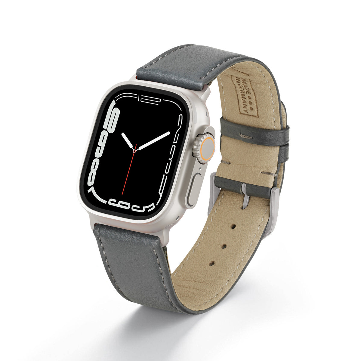 Apple Watch ULTRA Uhrenarmband RavennaBlues von Happel, Rindsleder, handgefertigt, Steingrau