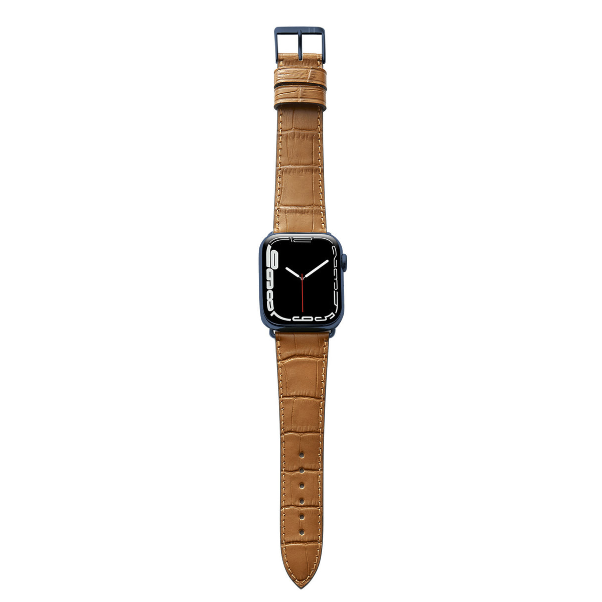 Bracelet Apple Watch avec gaufrage crocodile &quot;ROTHENBAUM&quot; (grain d&#39;alligator sur cuir de vache) - cognac