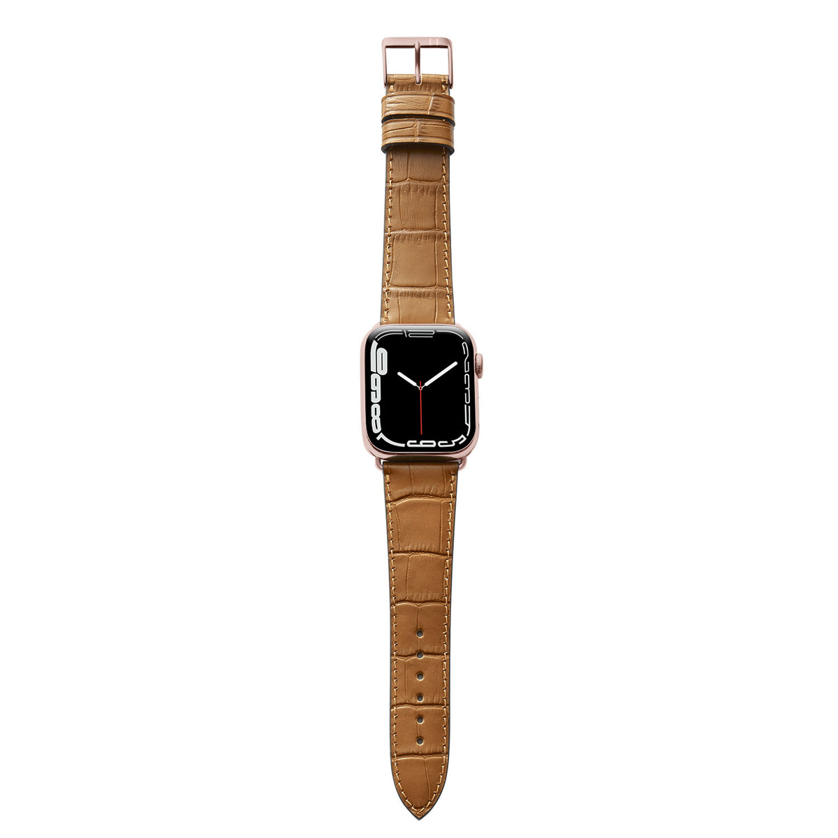 Bracelet Apple Watch avec gaufrage crocodile &quot;ROTHENBAUM&quot; (grain d&#39;alligator sur cuir de vache) - cognac