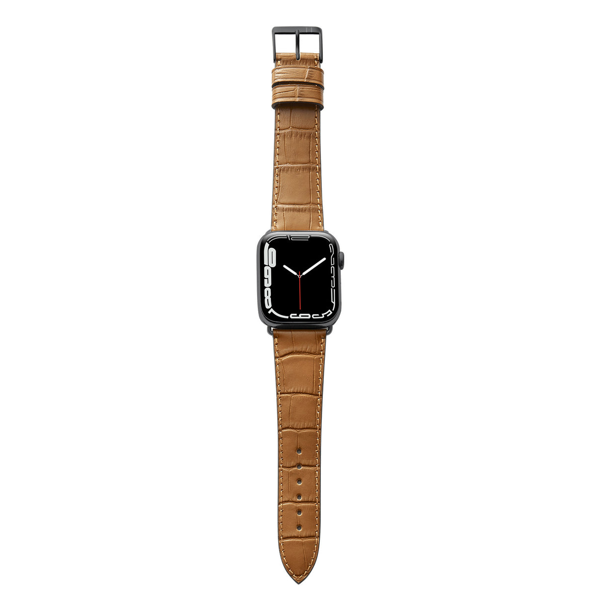 Bracelet Apple Watch avec gaufrage crocodile &quot;ROTHENBAUM&quot; (grain d&#39;alligator sur cuir de vache) - cognac