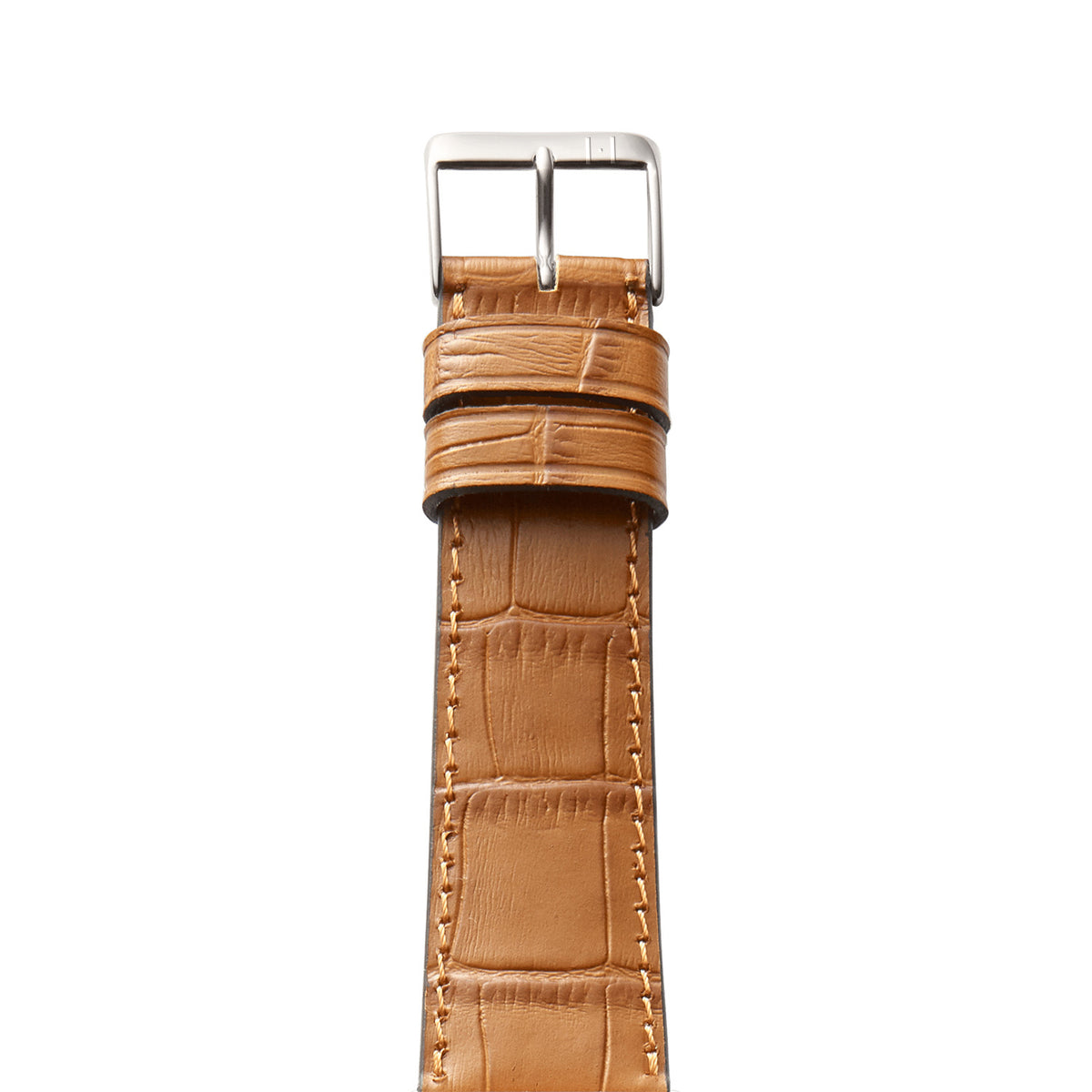 Bracelet Apple Watch avec gaufrage crocodile &quot;ROTHENBAUM&quot; (grain d&#39;alligator sur cuir de vache) - cognac