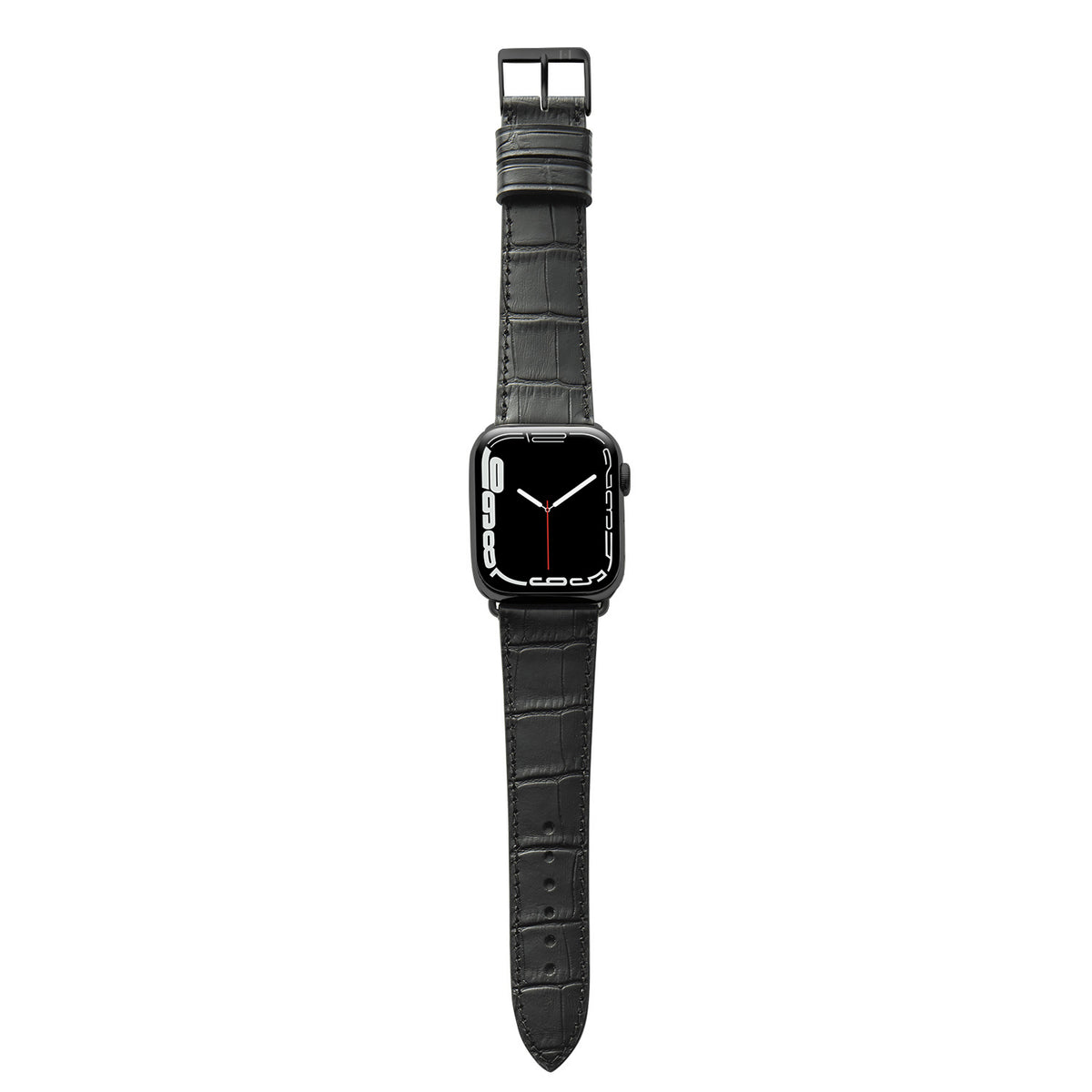 Apple Watch horlogebandje met krokodillenstempel &quot;ROTHENBAUM&quot; (alligatornerf op koeienhuid) - Zwart