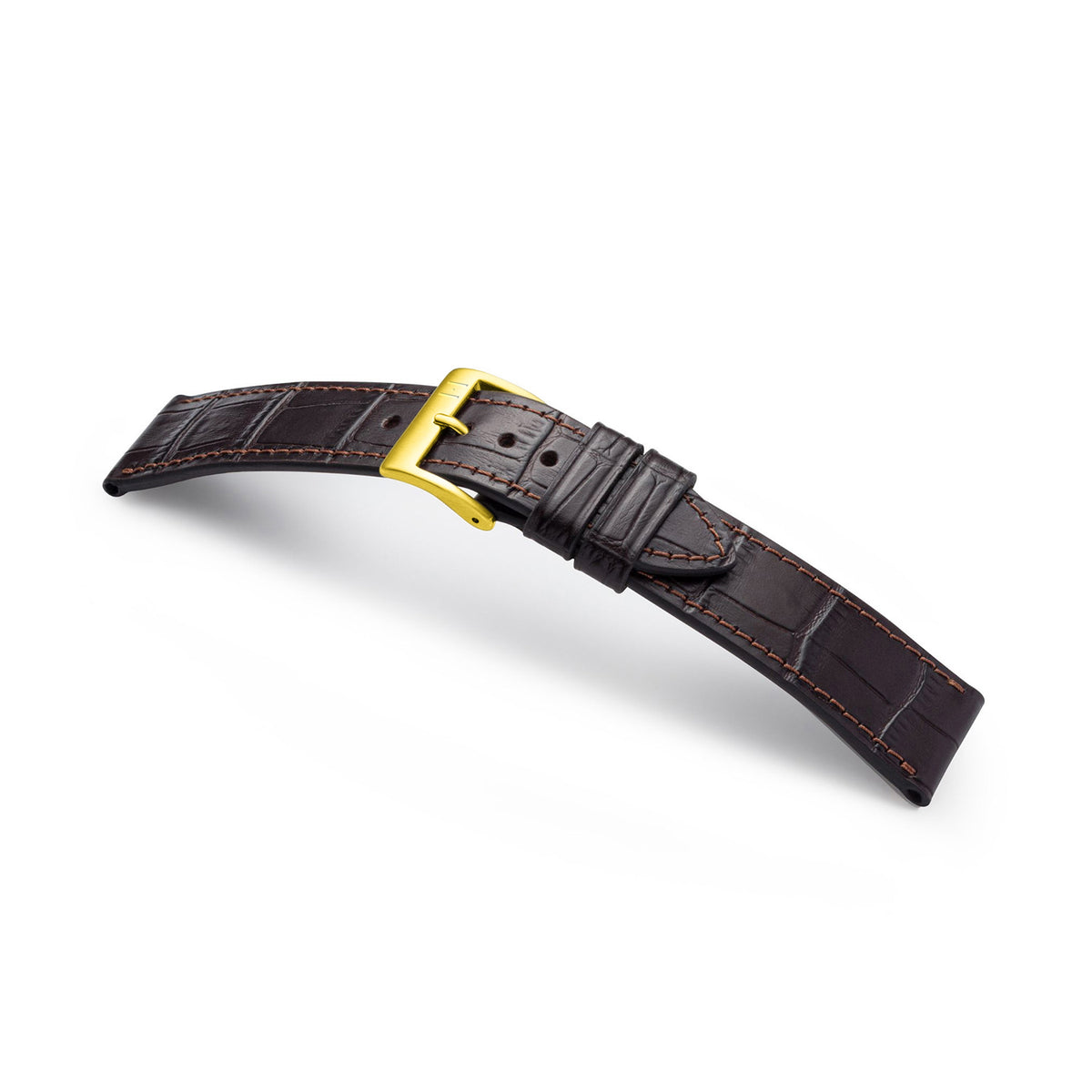 Watch strap with crocodile embossing &quot;ROTHENBAUM&quot; (alligator grain on cowhide) - gold clasp