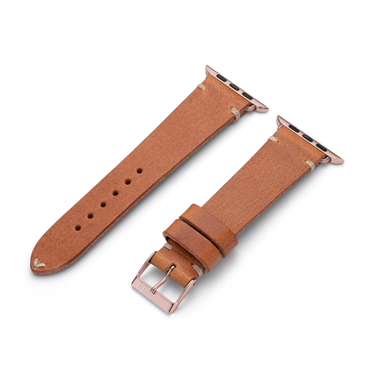 Cinturino in pelle per Apple Watch realizzato in pelle vintage &quot;ST. PAULI&quot; (pelle di vacchetta) - cognac