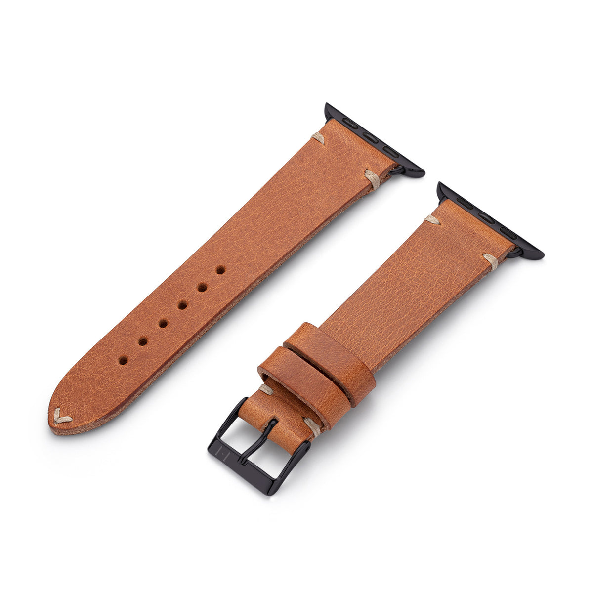 Cinturino in pelle per Apple Watch realizzato in pelle vintage &quot;ST. PAULI&quot; (pelle di vacchetta) - cognac