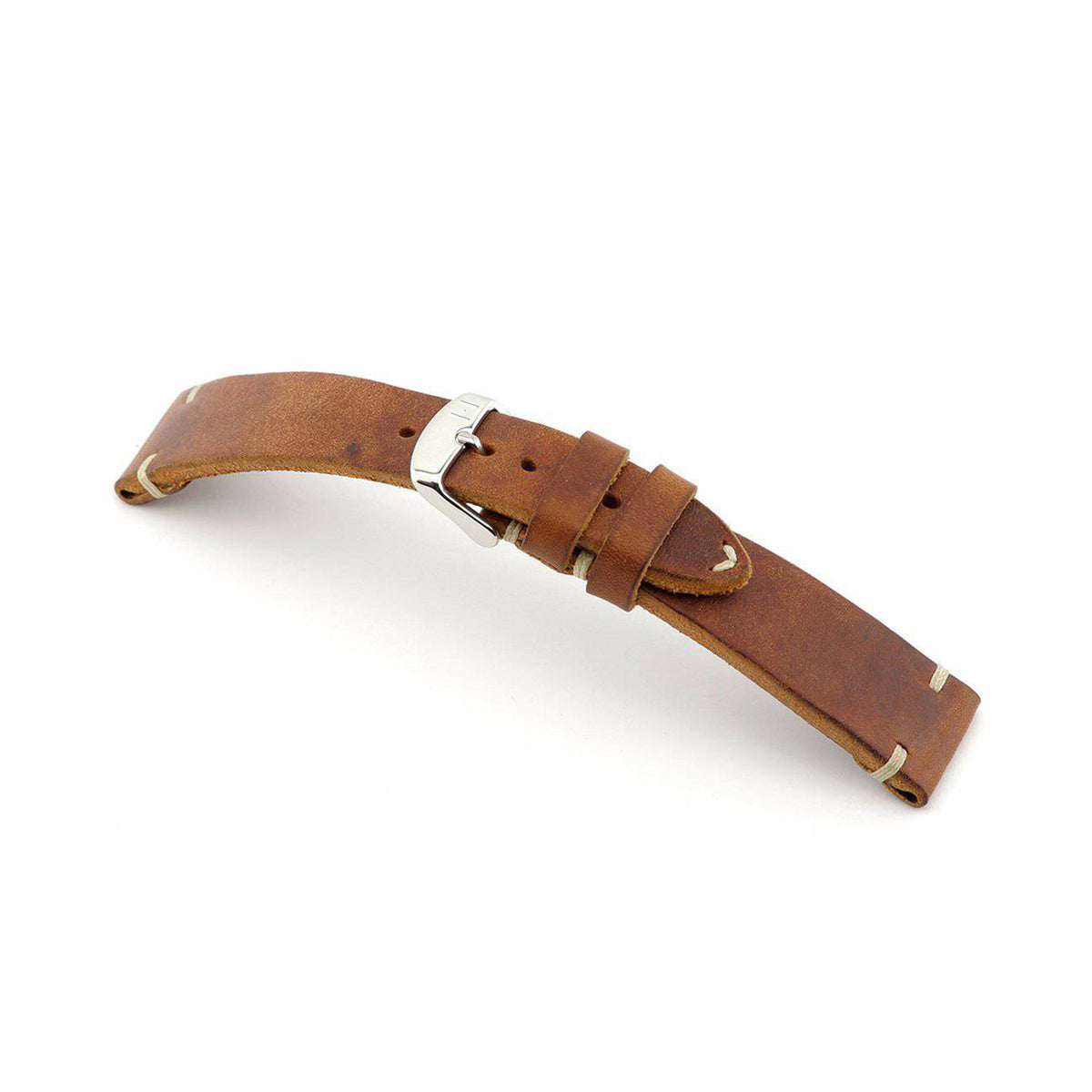 Cinturino per orologio vintage cucito a mano &quot;ST. PAULI&quot; (pelle di vacchetta) - chiusura in argento