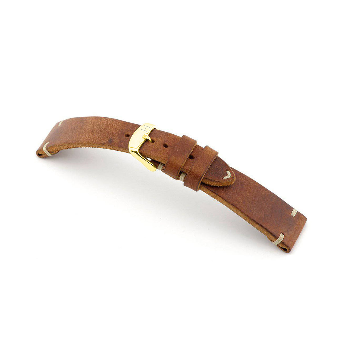 Handgenähtes Vintage Uhrenarmband &quot;ST. PAULI&quot; (Rindsleder) – goldene Schließe