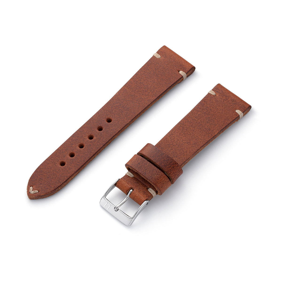 Hand-sewn vintage watch strap &quot;ST. PAULI&quot; (cowhide) - silver clasp