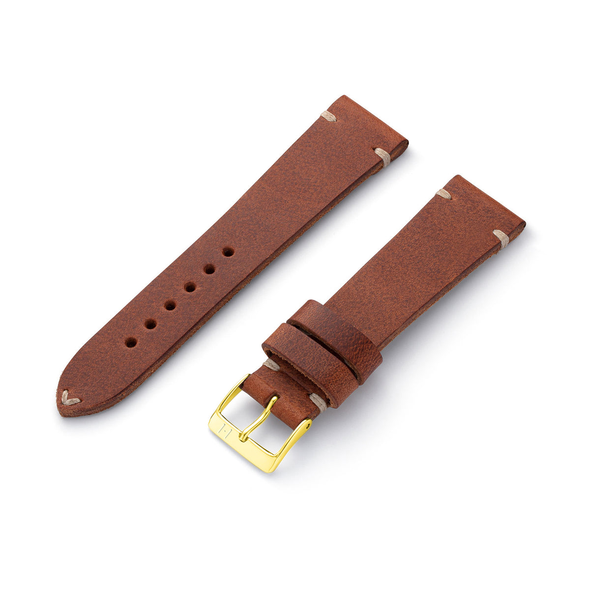 Hand-sewn vintage watch strap &quot;ST. PAULI&quot; (cowhide) - golden clasp