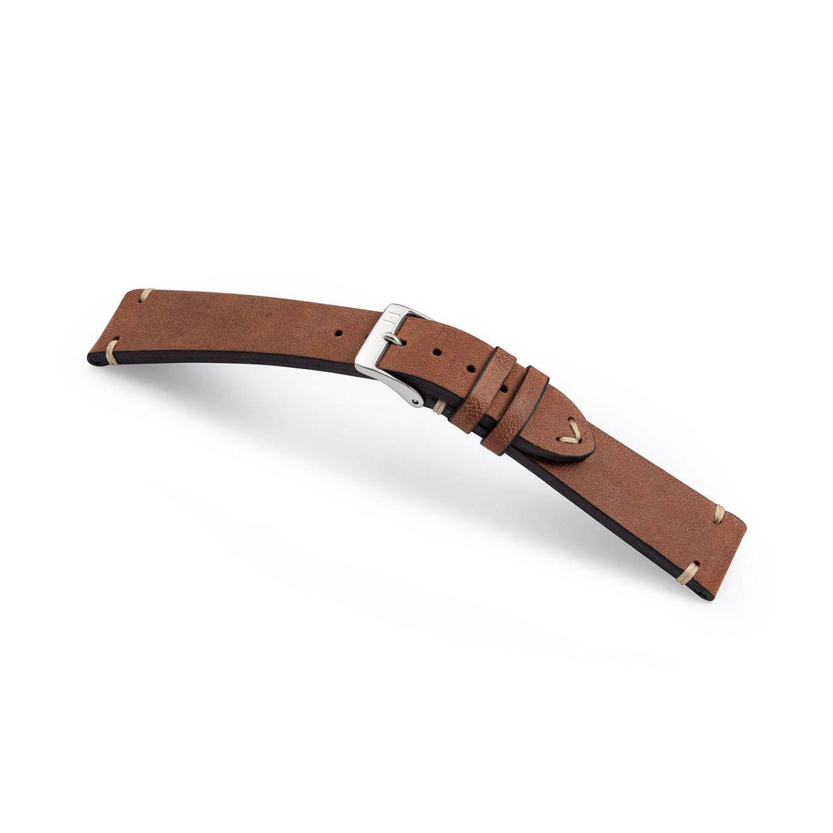 Uhrenarmband &quot;UHLENHORST&quot; (Vegetabiles Vintage Leder) – Braun, silberne Schließe (Sonderanfertigung 21/18 mm)