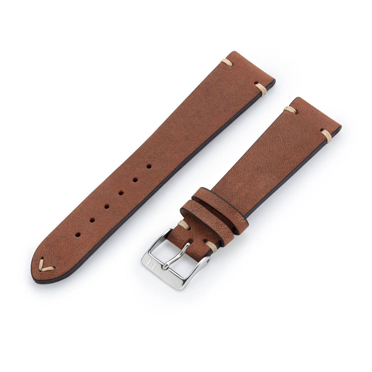 Uhrenarmband &quot;UHLENHORST&quot; (Vegetabiles Vintage Leder) – Braun, silberne Schließe (Sonderanfertigung 21/18 mm)