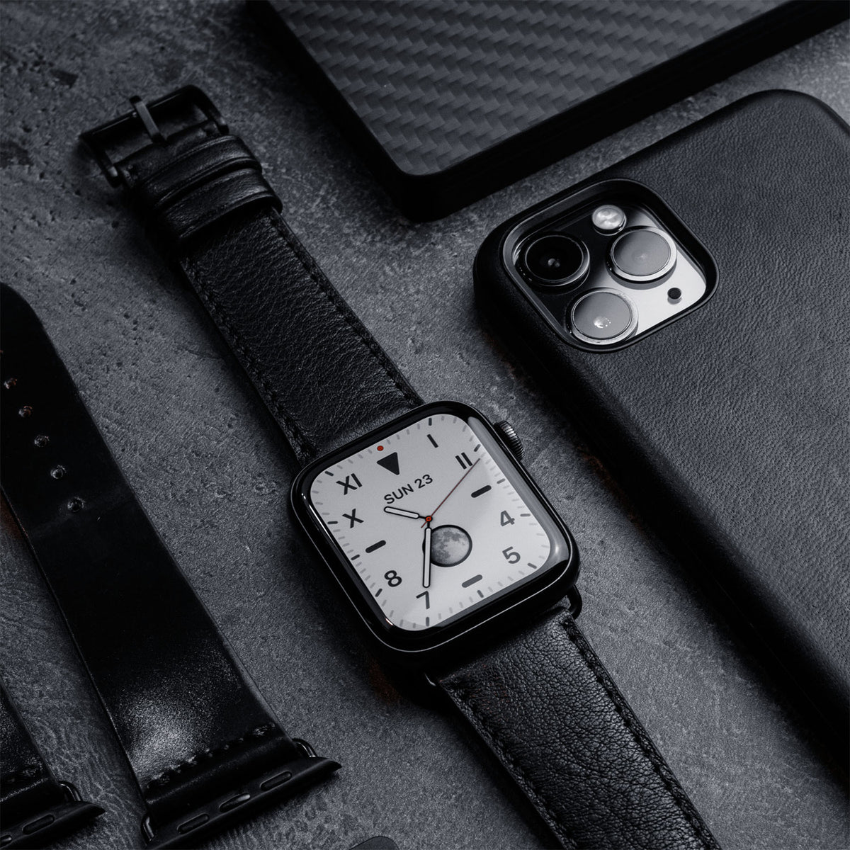 Apple Watch horlogebandje &quot;EIMSBÜTTEL&quot; (gecertificeerd biologisch leer) - Zwart