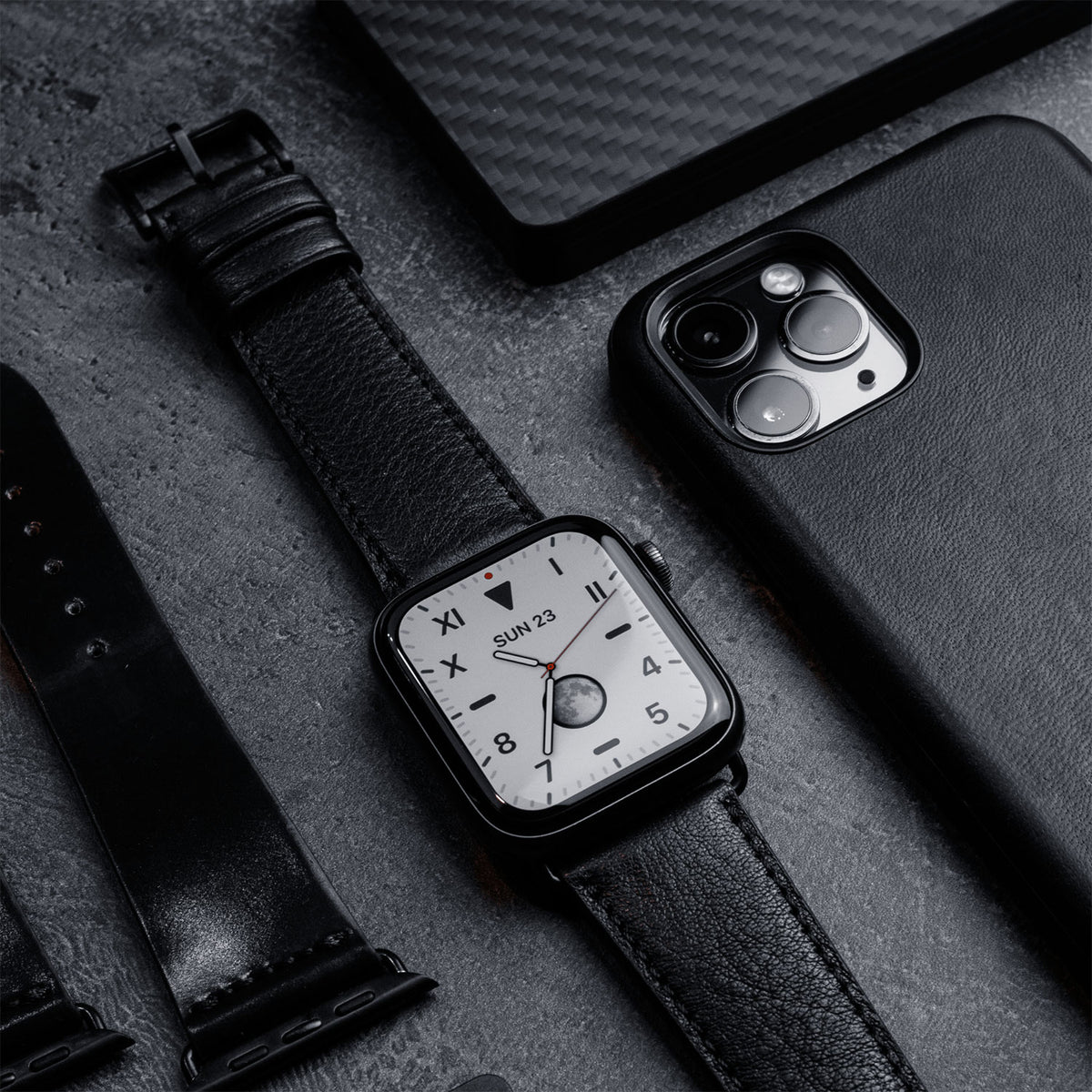 Apple Watch Armband &quot;EIMSBÜTTEL&quot; (zertifiziertes Bioleder) – Schwarz