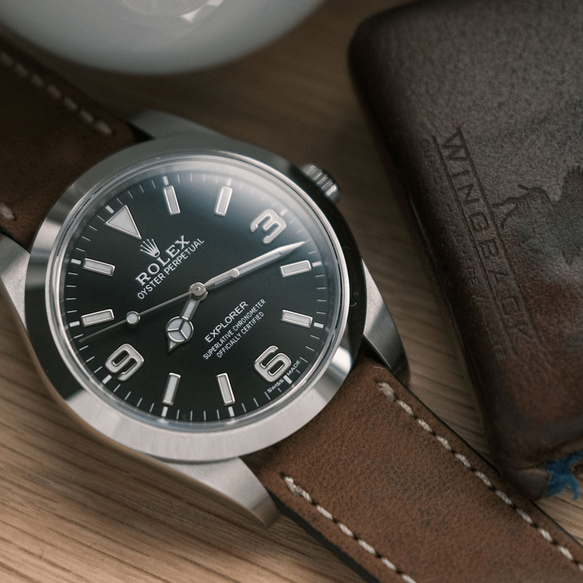 Uhrenarmband &quot;HOHELUFT&quot; (Vegetabiles Vintage Leder) – goldene Schließe