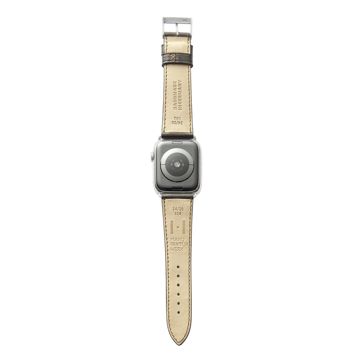 Bracelet Apple Watch avec gaufrage crocodile &quot;ROTHENBAUM&quot; (grain d&#39;alligator sur cuir de vache) - moka