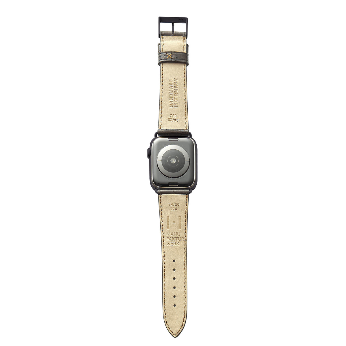 Bracelet Apple Watch avec gaufrage crocodile &quot;ROTHENBAUM&quot; (grain d&#39;alligator sur cuir de vache) - moka