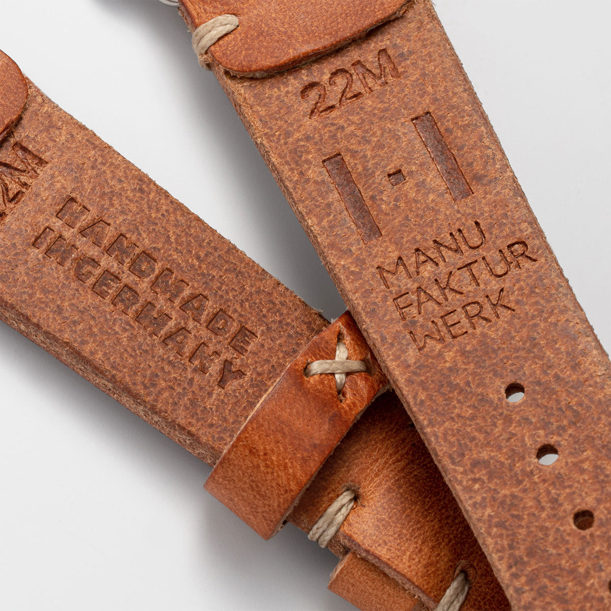 Cinturino per orologio vintage cucito a mano &quot;ST. PAULI&quot; (pelle di vacchetta) - chiusura dorata